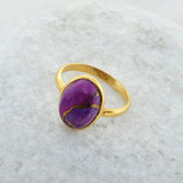 Copper Purple Turquoise Ring - 925 Sterling Silver - Rose Gold Plated Ring - Modern Jewelry - Jewelry For Spouse - Gift For Protection